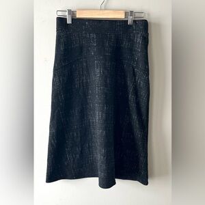 Della Spiga Black Patterned Knee Length Skirt A-Line Pull-On -XS-Noir Essential